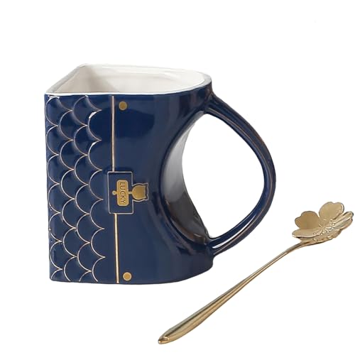 Bibykivn Tasse à Café en Forme de Sac à Main (400ml) – Mignonne Tasse en Céramique avec Cuillère, Tasse à Thé en Porcelaine, Cadeau Unique pour Femmes, Maison &amp; Bureau (Bleu foncé)
