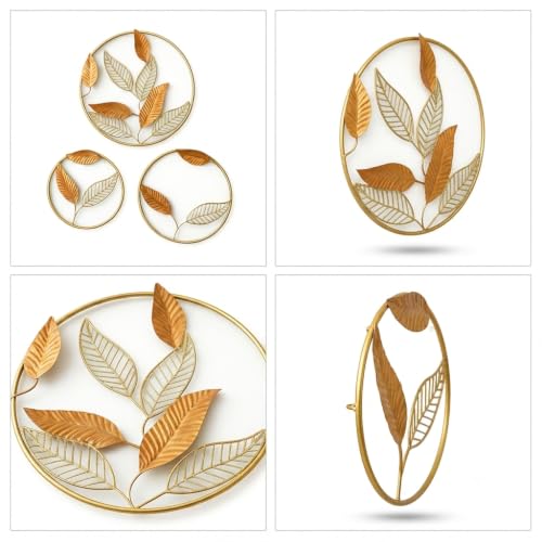 Image of SMILES GIFT Luxury Imported Wall Hanging | Handcrafted Metal Ring & Leaf Wall Decoration | Home Decor for Living Room & Office