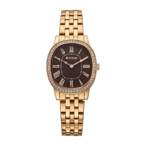 Image of Titan Glamour Quartz Analog Brown Dial Rose Gold Stainless Steel Strap Watch for Women