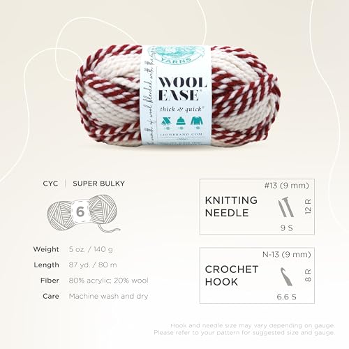 Image of Lion Brand Yarn Wool-Ease Thick & Quick Yarn, Soft and Bulky Yarn for Knitting, Crocheting, and Crafting, 1 Skein, Red Beacon | Super Bulky Wool Acrylic Blend Fiber for Soft Hats, Sweaters, Chunky Blankets, Yarn for Crochet, Knitting, Crafts, Weaving