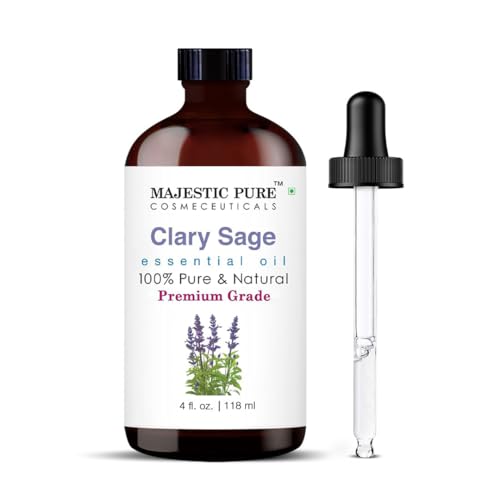 Majestic Pure Essential Oil with Glass Dropper - 100% Pure and Natural - Essential Oils for Diffuser Aromatherapy Soap and Candle Making Clary Sage Essential Oil Clary Sage Oil 4 Fl Oz