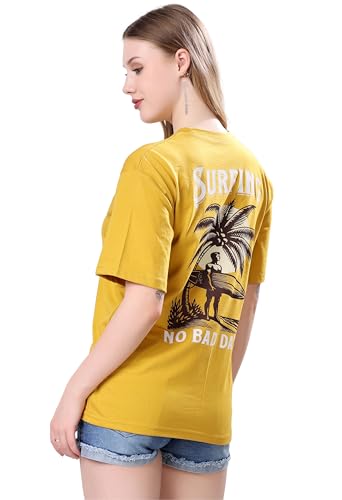 Image of London Hills Women's Cotton Oversized Fit Tshirt |Printed Oversized t Shirts Longline Drop Shoulder Boho Style T-Shirt