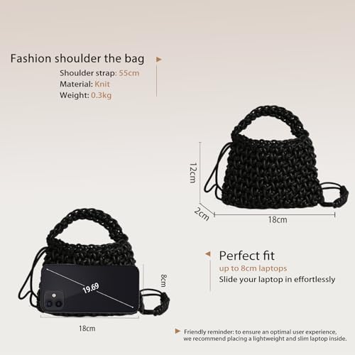 Bolso Tote tejido para mujer estilo bohemio negro miniatura 3