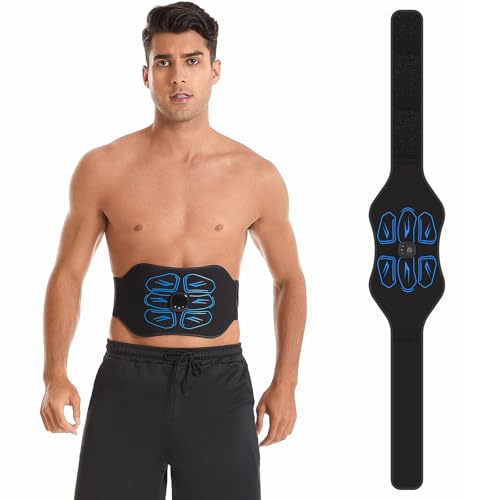 Ruszoaer FDA Cleared ABS Stimulator Muscle Toner, Ab Machine, Portable Abdominal Belt, Electronic Pulse Massager, Home Office Fitness Belt Workout Equipment (Black Blue)