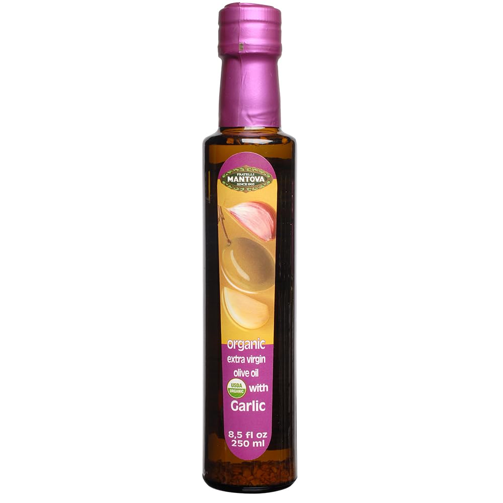 Mantova USDA Organic Garlic Extra Virgin Olive Oil (EVOO), Cold-Pressed, Imported from Italy. Perfect for salad dressing, pasta salad, dipping Italian bread or pan frying, 8.5 ounce (Pack of 2)