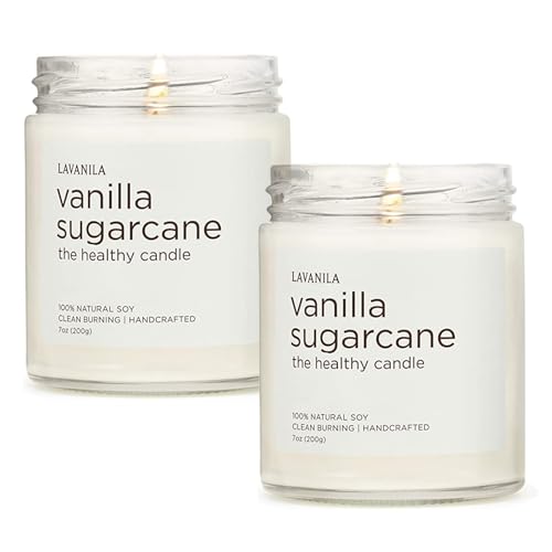 Lavanila Vanilla Sugarcane Scented Candles Set of 2 Natural Soy Clean Burning Handcrafted Clean Burning 50 Hour Burn Time 7 oz Each