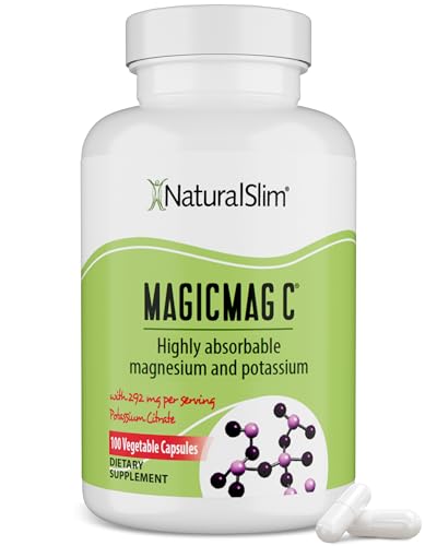 NaturalSlim MagicMag C Citrato de Magnesio y Potasio en Cápsulas, Apoya la Relajación Muscular, Mejor Descanso, el Bienestar Cardiovascular y la Absorción del Calcio, 100 Cápsulas