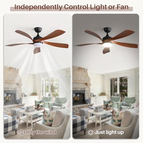 Sofucor 52" Smart Ceiling Fan, Indoor/Outdoor Ceiling Fans with Lights and Remote, Compatible with Alexa/Google/App, 3-Color Light 6-Speed Timing Reversible DC Motor for Bedroom Living Room Patio thumbnail 4