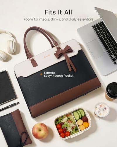 Image of LOVEVOOK Laptop Tote Bag for Women,Leather Work Bag with Tumbler Holder