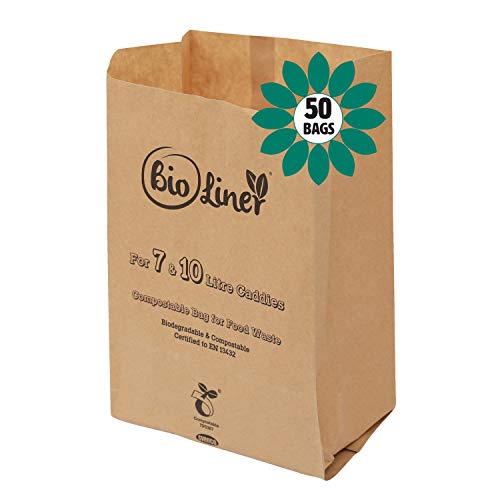7L & 10L - 50 x Paper - Compostable Brown Caddy Food Waste Bin Liners/Bin Bags