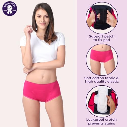 Image of Adira | Period Panty Boxer for Women | Boxer Fit for High Flow | with Support Patch for Pad | Leakproof & Skin Friendly | for School, Travel & Work | Patented | Pack of 2
