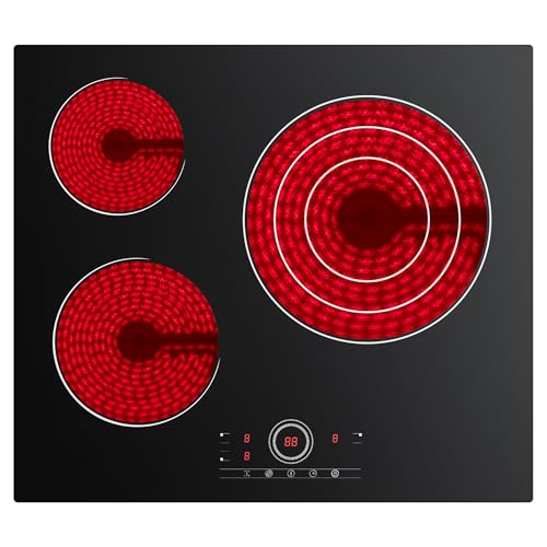 CDV Placa Vitroceramica 5600 W, Placa de Vitroceramica 3 Fuegos, 59 cm, Control Táctil, Timer, Adecuada para Todos los Tipos de Ollas