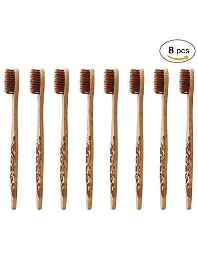 Bamboo Toothbrushes Medium Toothbrush Biodegradable Bristles, Charcoal Dental Care for Men & WomenEco-Friendly (8 Packs)