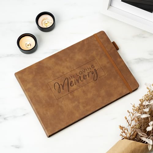 Image of Clever Fox Funeral Guest Book for Memorial Service w /Address, Brown | 10x7 in, 120 pages, Eco leather hardcover, Personalized celebration of life guestbook, Memory book & condolence register