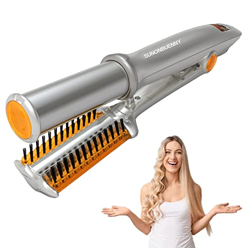 2 in 1 Hair Curler and Straightener, Ceramic Curling Iron Thermostat Dry and Wet Hairbrush Rotating Iron Curling Tongs Professional Hairdressing Tool