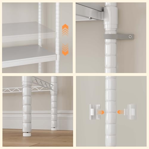 GarveeHome 28" Over-The-Washer Dryer Shelf - 5-Tier Adjustable Laundry Organizer with Double Wood Shelves, Space-Saving Storage for Bathroom, Laundry Room, Balcony, White