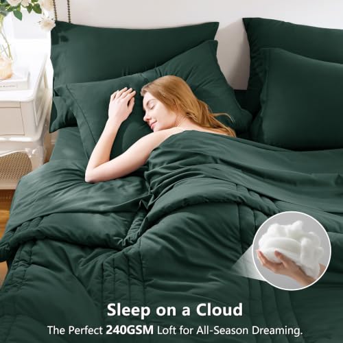 Image of CozyLux Full Size Comforter Sets Forest Green - 7 Pieces Bed in a Bag, Modern Vertical Quilted Room Decor, Soft All-Season Bedding Gift with Comforter, Sheets, Pillowcases & Shams