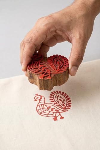 Image of RENIQ Wooden Printing Block for Fabric & DIY Craft | Handcrafted Indian Design Stamp for Textile, Pottery, Mehndi & Home Decor (Multicolor10)