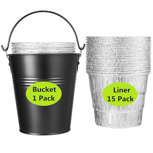 15 Pack BAC407 Grease Bucket Liner with HDW152 Grease Bucket for Traeger Grills Drip Liner Drip Pan for Traeger Pro Series 575/780 20/22/34 Ironwood 650/885 Grills Pit Boss Pellet Grill Smoker