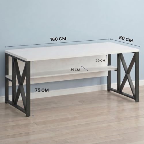 Image of TEKAVO Burako Executive Workstation Table for Home & Office | Office Table for Office Work | 160 cm Long Table and 80 cm Depth with Bottom Storage Shelf - DIY