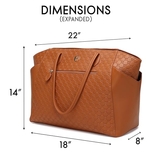 ELLE Compass 32L Vegan Leather Monogram Weekender Duffel Bag | Brown3