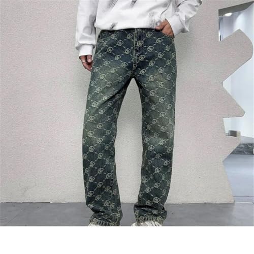 Men's Embroidered Printed Jeans Retro High Street Loose-Fitting Wide-Leg Pants2