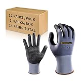 Tarantula Safety Work Gloves MicroFoam Nitrile Coated 24 Pairs,Endurance Seamless Knit Nylon,Dots on Palm,Dot Grip Gloves,Lagre