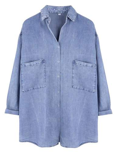Yimoon Womens Denim Shirt Chambray Blue Button Down Jean Shirt Denim Tops Soft Tencel Casual 3/4 Sleeve Jacket