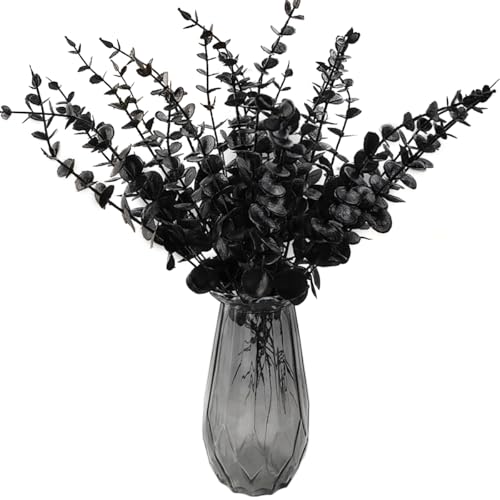 TIHOOD 38PCS 15” Black Artificial Eucalyptus Stems Faux Halloween...