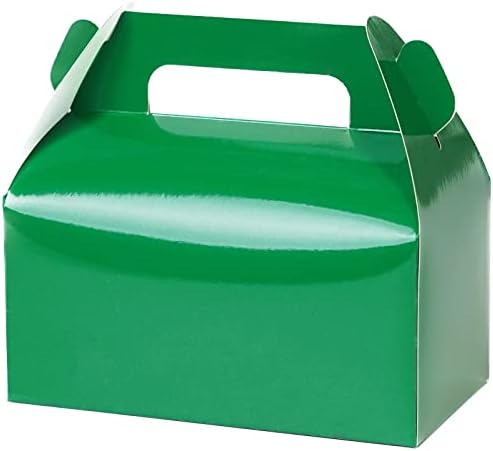 UnicoPak 30 Pack Shiny Green Party Favor Treat Boxes, Gable Goodie Boxes Candy Boxes, Green Gift Boxes for Kids Themed Birthday Party, Party Supplies, Holidays, St. Patrick's Day, Christmas – 6.5x3.5x3.5 Inches