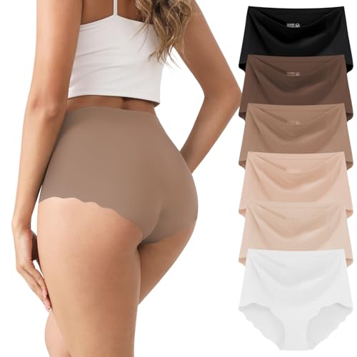 Cevapro Damen Seamless Slips Hohe Taille Damen Unterwäsche Frauen Nahtlose Unterhosen Mehrpack Hipster Bequeme Panties 6er Pack
