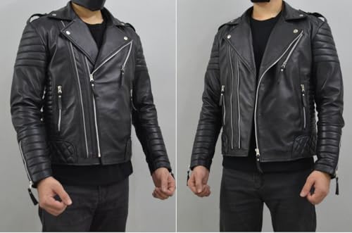 Image of Mens Leather Jacket - Biker Leather Jacket For Men - Lightweight Slim Mens Leather Motorcycle Jackets Black Real Lambskin