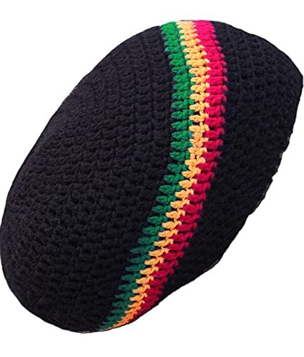 Dome Rasta Tam/Satin Edges/Long Beanies Slouchy Beanies Large Tams Hats For Dreadlocks Dreads Oversized Hat Large Hat Baggy Hat Oversized Tams Locs (Black With Gyr Band) #TOP2