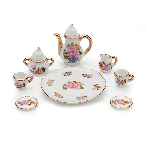 Image of Miniature Tea Set 1 /6 Scale Dollhouse Accessories Porcelain, Light Pink