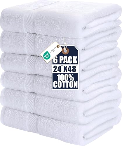 Utopia Towels 6 Pack Medium Bath Towel Set 24 by 48 Inches 500 GSM 100% Ring Spun Cotton Lightweight and Highly Absorbent Quick Drying Premium Towels for Hotel Spa and Bathroom White