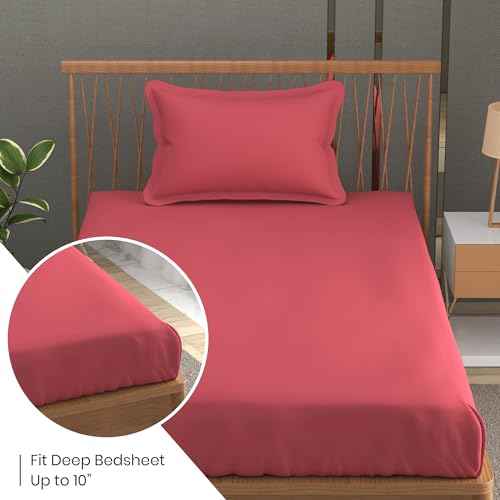 Image of FRESH FROM LOOM Hypoallergenic Solid Plain 240 TC Single Size Bedsheet Set with 1 Pillow Cover (Size- 60 x 90 inch | Gajri| Solid)