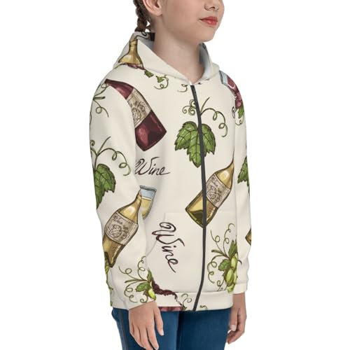 Grapes Bbottles Wine Kids Pullover Hoodies Boys Zip Up Sweatshirts Girls Athletic Clothes with Pocket4