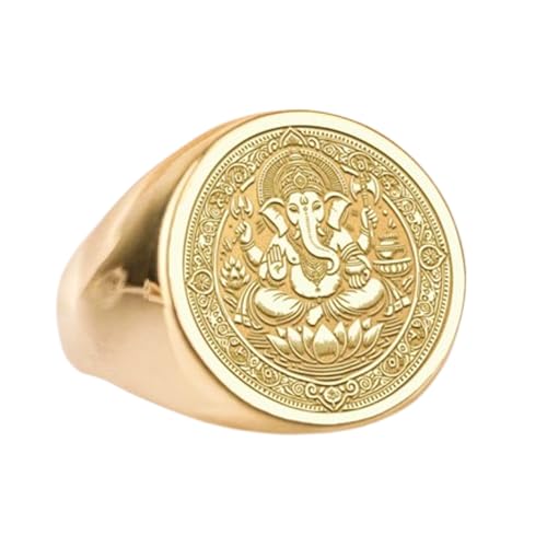 Bague Ganesh en argent sterling 925 et chevalière ronde plaquée or pour homme et femme