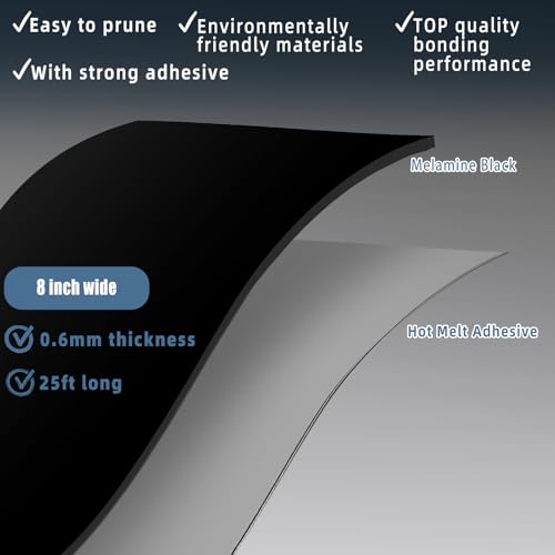 Image of Black Wood Veneer, 8 inch x 25ft Wood Edge Banding Pre-glued Flexible, Veneer Tape Banding for Cabinet Repair Furniture Restoration