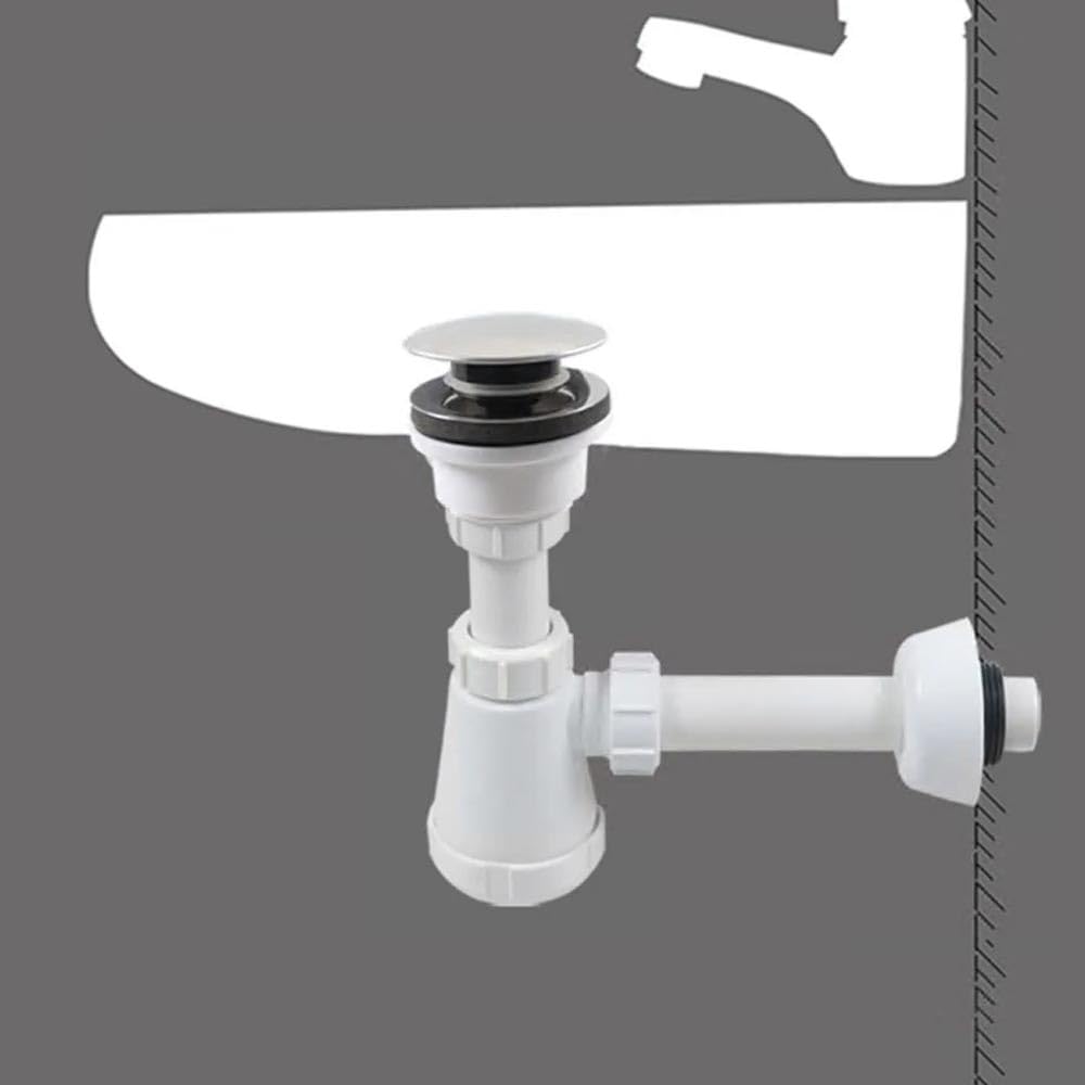 Tubo de drenaje de un solo fregadero, sifón de drenaje de agua, tubo blanco en pared, diseño de botella de desodorante, juego completo de desagüe