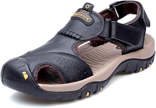 Sandales hommes en cuir de vache à bout fermé marron et noir BININBOX