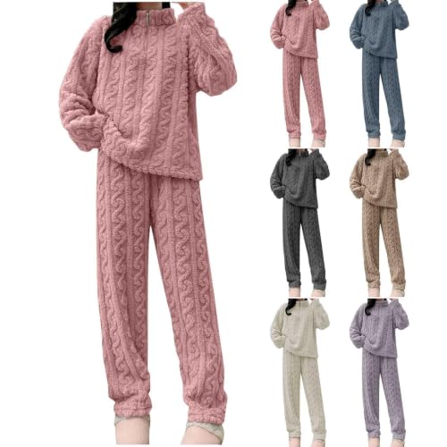 Womens Quarter Zip Flannel Pajamas Set 2031 Winter Warm Fuzzy Sleepwear - image 1