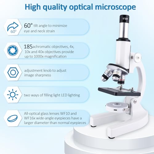 Herwicm JD-051 Microscope For Kids,40X-2000X Compound Microscope Mobile Phone Adapter With Microscope Slide Microscope Kit For Home School Laboratories For Children Students thumb #4