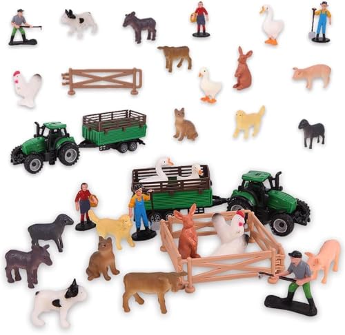 QYEHF 20PCS Figuras de Animales de Granja, Valla Juguete, decoración para Tartas de Granja, cumpleaños, Fiesta de Navidad,artículos para Fiestas temáticas de Animales