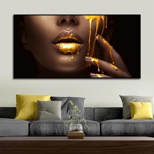 Affiche imprime femme africaine lèvres dorées photo d'art mural peinture salon cadre intérieur