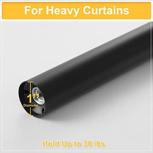RYB HOME Black Curtain Rod 1 Inch Diameter Adjustable Length 72 to 144 Inch Long Window Drapes Rod Set with Leaf Ends for Room Divider Farmhouse Sliding Glass Door, Matte Black