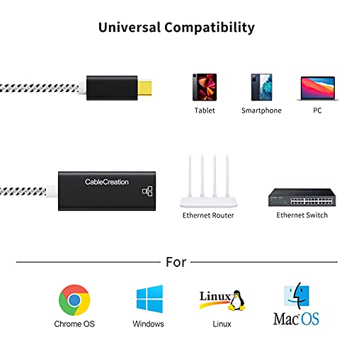 Usb C Network Adapter,Cablecreation Type-C (Thunderbolt 3) To Rj45 Gigabit Ethernet Lan Network Adapter Compatible With Macbook Pro,Macbook Air,M1/M2,Ipad 2022,Galaxy S22 Ultra #TOP5