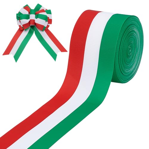 PH PandaHall 20 Yards Rot Weiß Grün Streifen Band Grosgrain Gestreift Tibbon 64mm Polyester Doppelband Mit Italienischer Flagge Für Weihnachtsbaum Party Dekoration DIY Bastelarbeiten