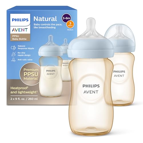 Image of Philips Avent PPSU Natural Baby Bottles - with Medium Flow Nipples (Flow 3), 9oz, 2-Pack, SCY943/12