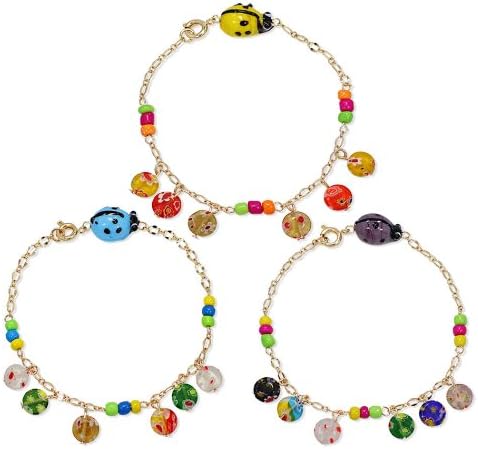 LOW PRICE!!! GF 188k Multicolor Murano Beads LADY BUG Chain Children Bracelet 7.5" in